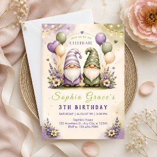 Invitation Jardin de Fées Gnome 3e Anniversaire