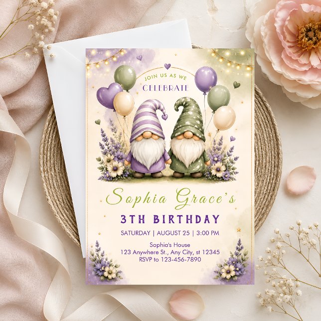 Invitation Jardin de Fées Gnome 3e Anniversaire (Créateur téléchargé)