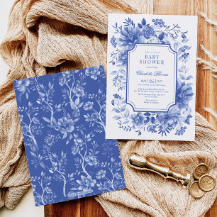 Invitation Jardin de fleurs bleu blanc Chinoiserie Baby showe