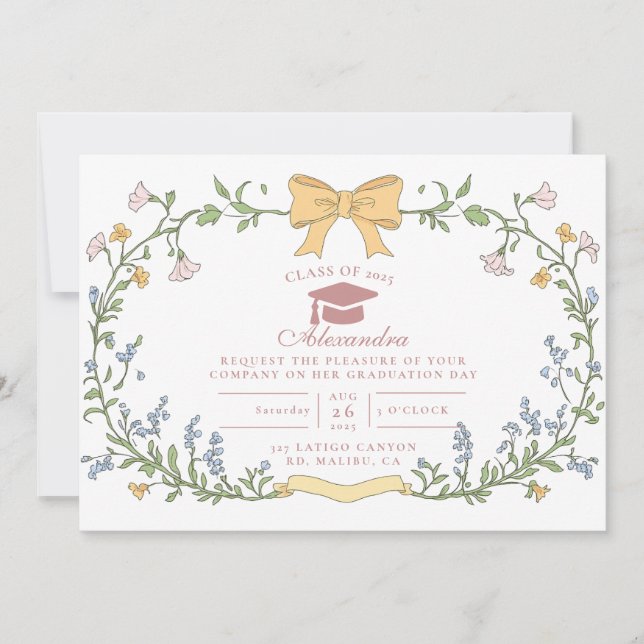 Invitation Jardin de Fleurs Botaniques pour la Remise des Dip (Devant)
