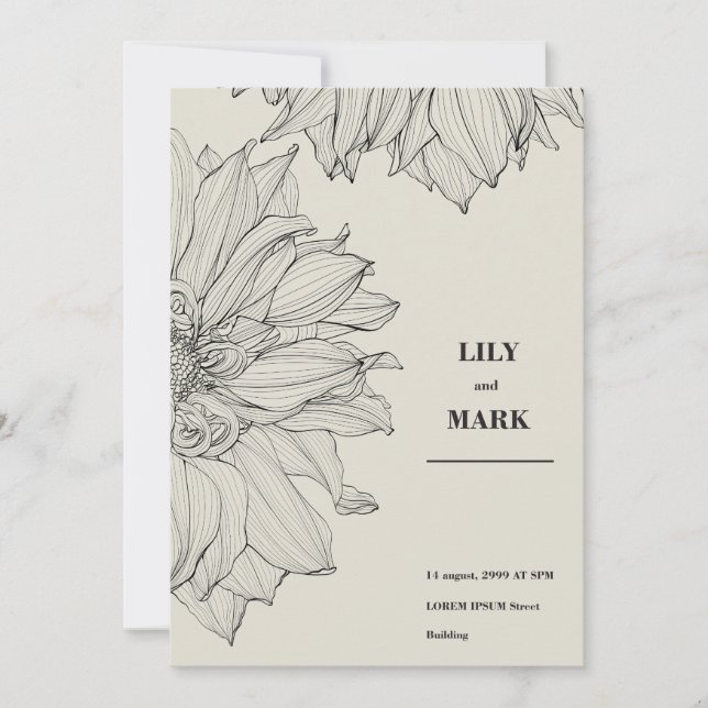 Invitation Jardin de fleurs Dahlia. Arrière - plan gravé. (Devant)