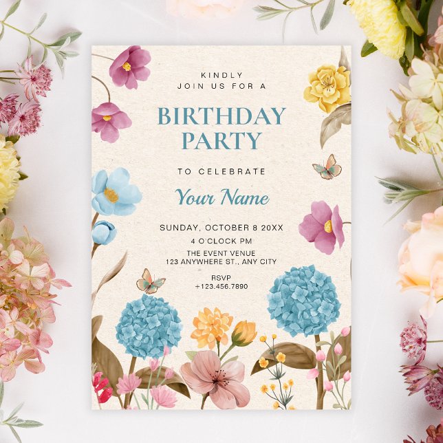 Invitation Jardin de fleurs d'anniversaire (Créateur téléchargé)