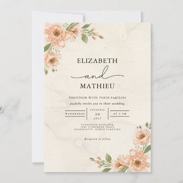 Invitation Jardin de fleurs de pêche Mariage de fleurs (Devant)