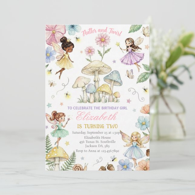 Invitation Jardin de fleurs de princesse fée anniversaire des (Debout devant)