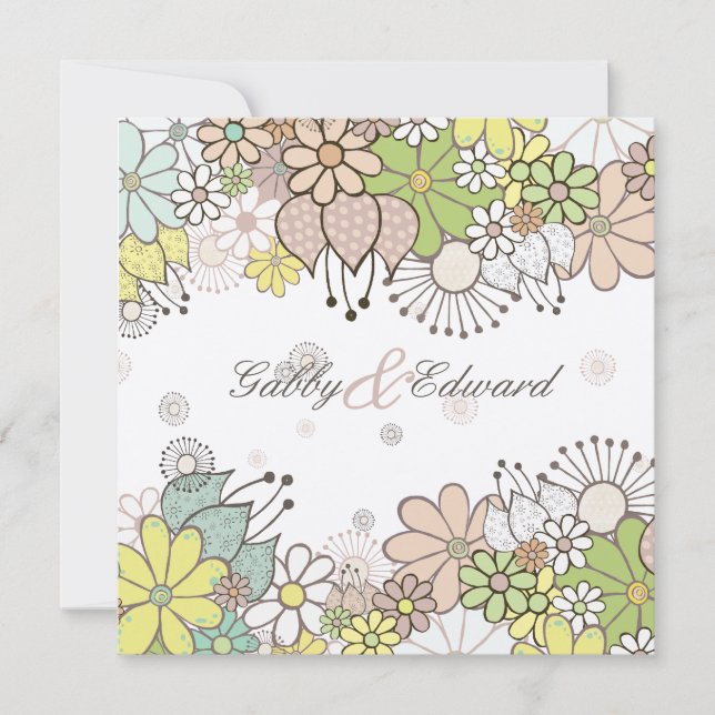 Invitation Jardin de fleurs neutres Mariage do-it-yourself pe (Devant)