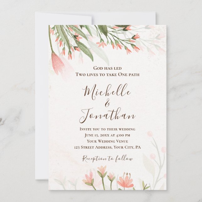 Invitation Jardin de fleurs rose simple (Devant)