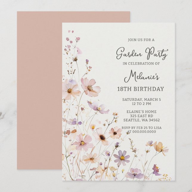 Invitation Jardin de fleurs sauvages Anniversaire (Devant / Derrière)