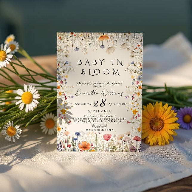 Invitation Jardin de Fleurs Sauvages Douces Bébé en Fleur Bab (Créateur téléchargé)