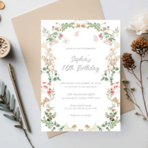 Invitation Jardin de fleurs sauvages élégant 16e anniversaire