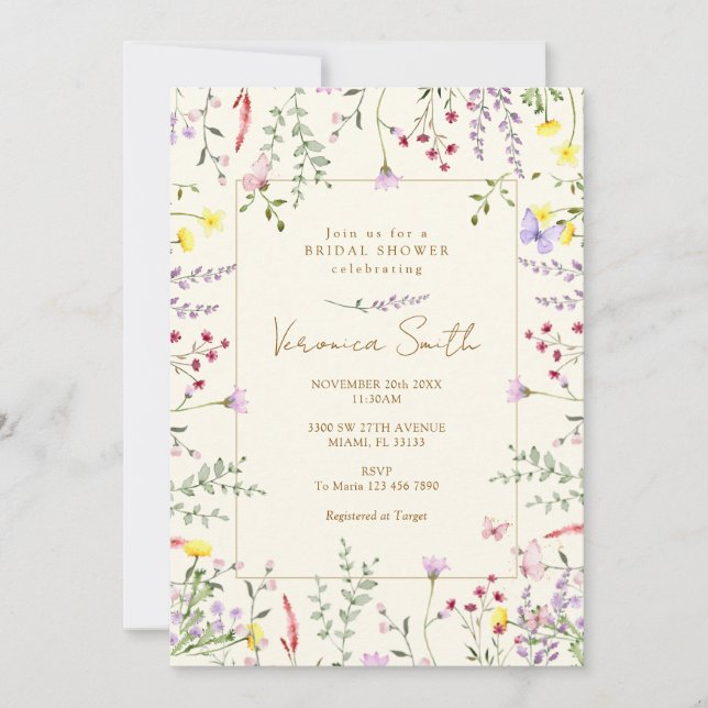 Invitation Jardin de fleurs sauvages fantaisiste pour la douc (Devant)