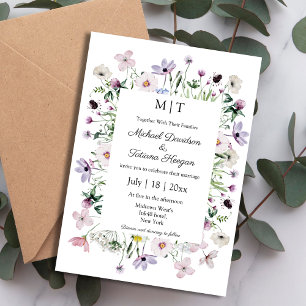 Invitation jardin de fleurs sauvages fantaisistes monogramme