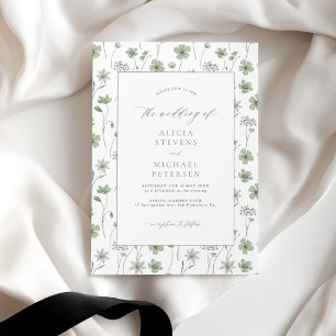 Invitation Jardin de fleurs sauvages mariage vert sauge flora