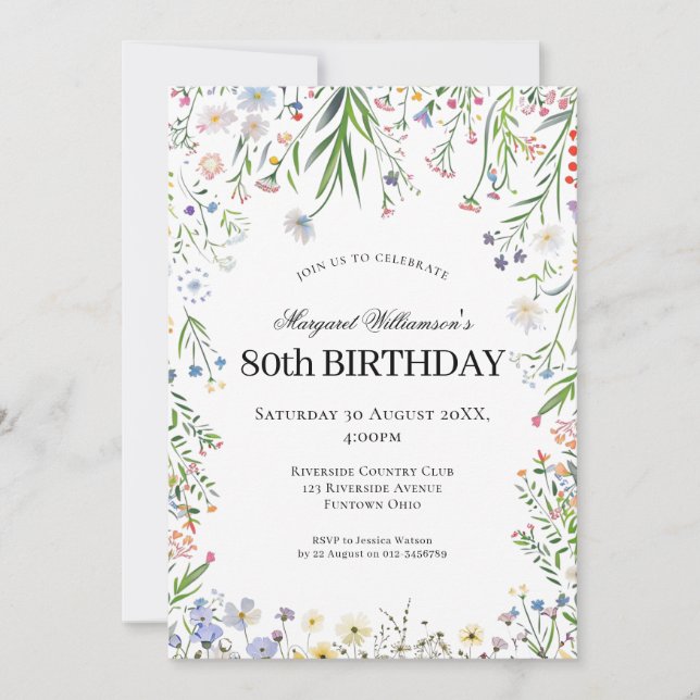 Invitation Jardin de fleurs sauvages pour 80e anniversaire (Devant)