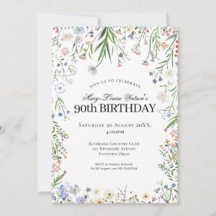 Invitation Jardin de fleurs sauvages pour 90e anniversaire