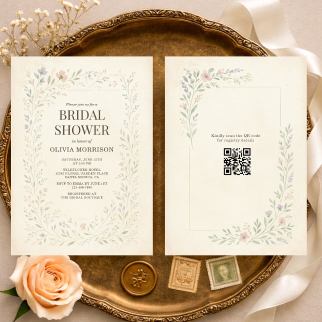 Invitation Jardin de Fleurs Sauvages Rustique Code QR Enterre (Créateur téléchargé)