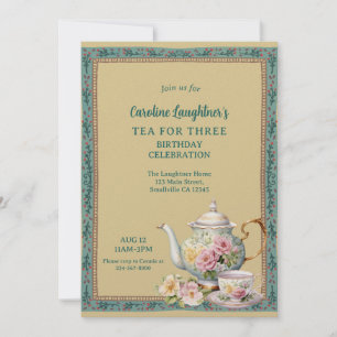 Invitation Jardin de fleurs Thé pour trois Anniversaire