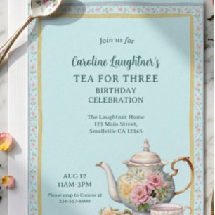 Invitation Jardin de fleurs Thé pour trois Anniversaire