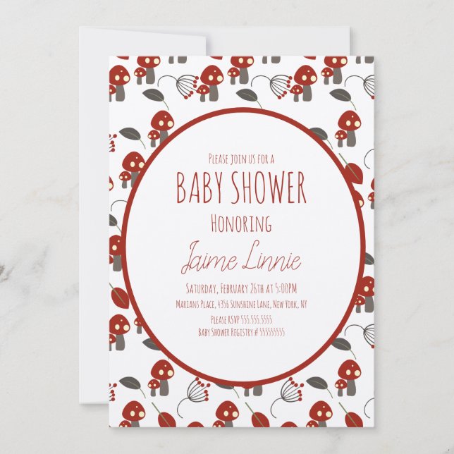 Invitation Jardin de forêt de Baby Shower Champignon Mignon (Devant)