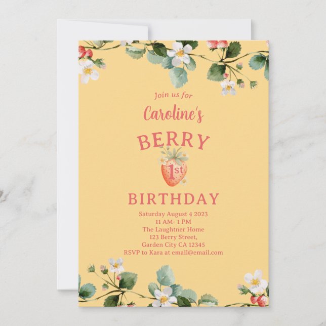 Invitation Jardin de fraises pour la première fête d'annivers (Devant)