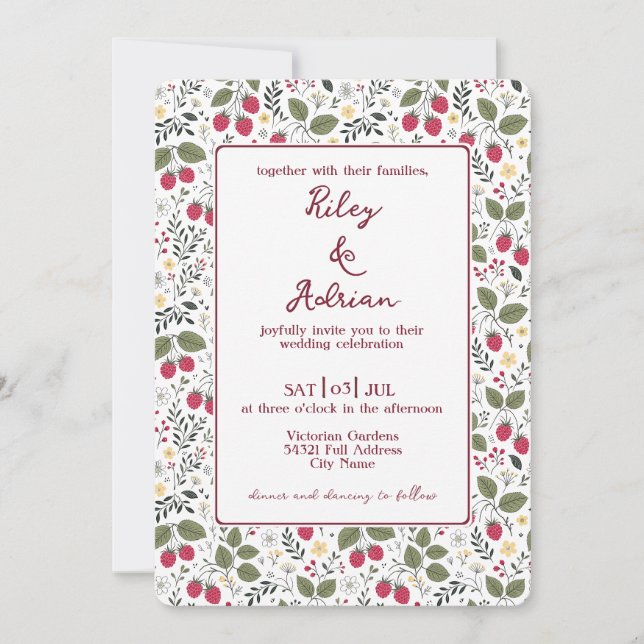 Invitation Jardin de framboises rouges Fleur jaune Mariage de (Devant)