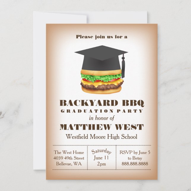 Invitation Jardin de graduation Barbecue BBQ Party Cookout (Devant)