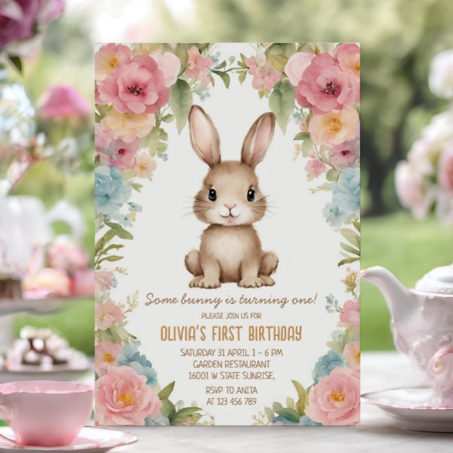 Invitation Jardin de lapin lapin rose vif Anniversaire (Créateur téléchargé)