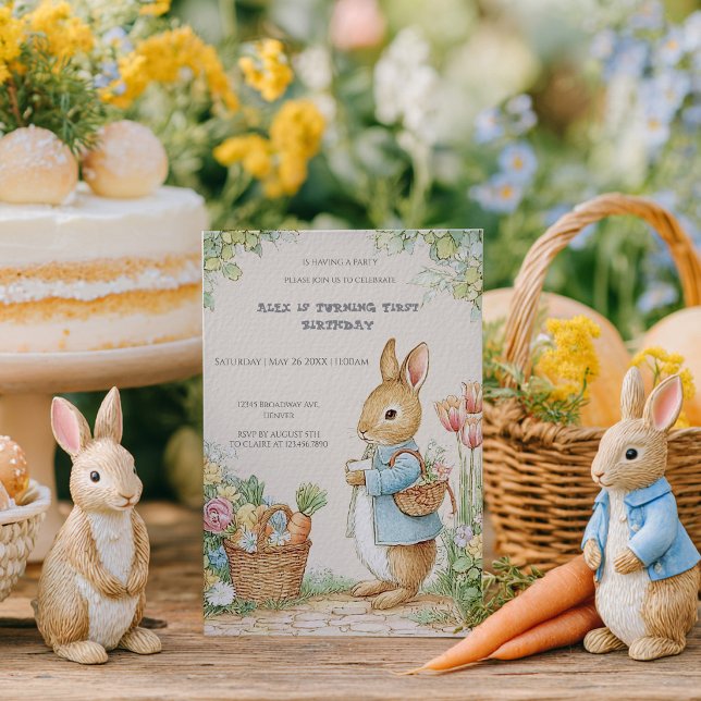 Invitation Jardin de lapin vintage 1er anniversaire (Créateur téléchargé)