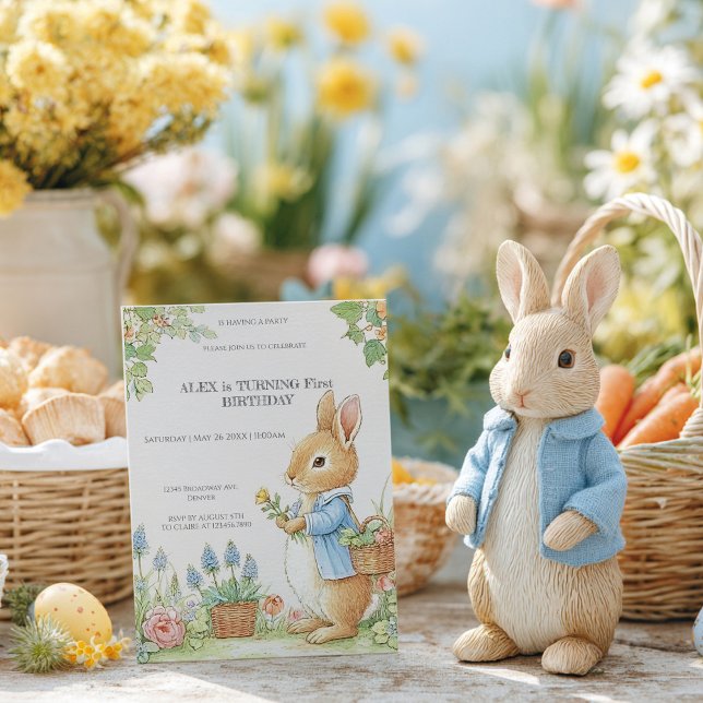Invitation Jardin de lapin vintage 1er anniversaire (Créateur téléchargé)