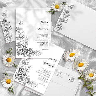 Invitation Jardin de mariage botanique aux marguerites noires