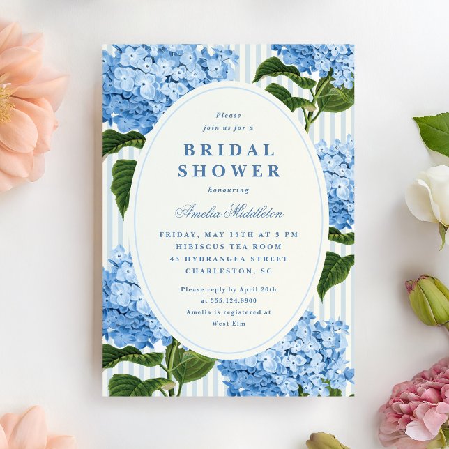 Invitation Jardin de mariage de douche de mariée d'hortensia  (East Coast blue hydrangea bridal shower invitation)