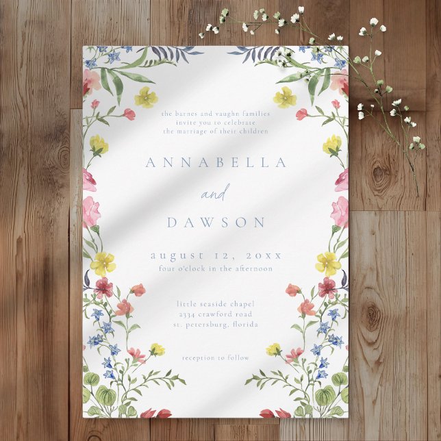 Invitation Jardin de mariage romantique de printemps avec fle (Romantic Spring Wildflower Garden Wedding Invitation)