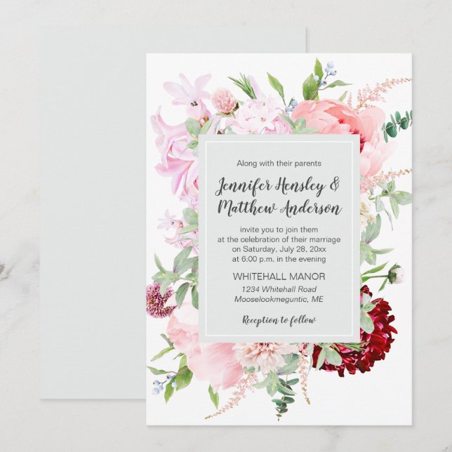 Invitation Jardin de mariage sauvage aquarelle | (Devant / Derrière)