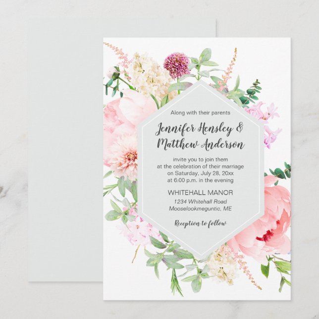 Invitation Jardin de mariage sauvage aquarelle | (Devant / Derrière)