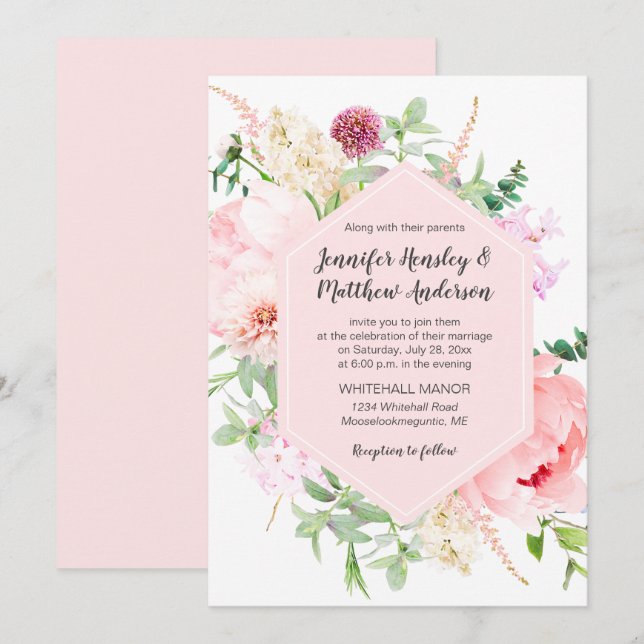 Invitation Jardin de mariage sauvage aquarelle | (Devant / Derrière)