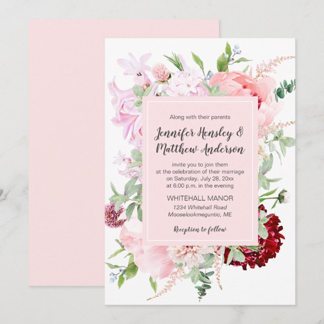 Invitation Jardin de mariage sauvage aquarelle | (Devant / Derrière)