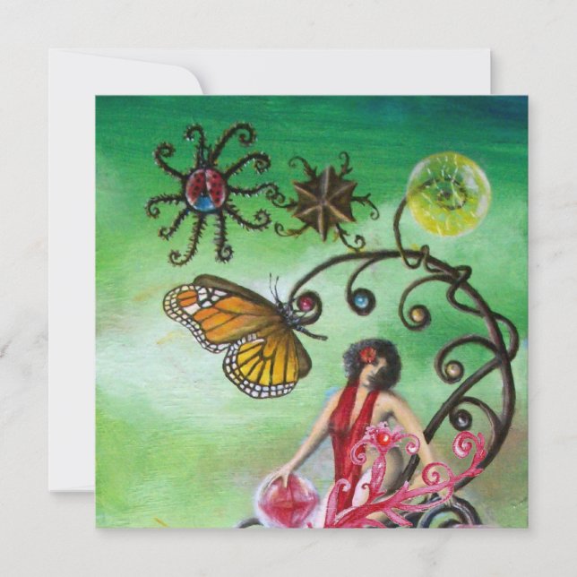 Invitation JARDIN DE MELISSA 2, rouge vif, rose vert (Devant)