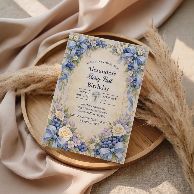 Invitation Jardin de myrtilles Berry First 1er anniversaire (Créateur téléchargé)
