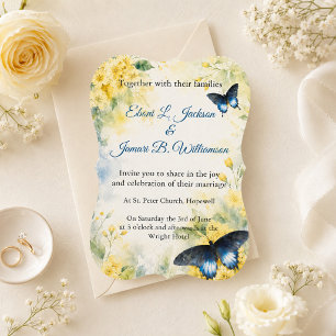 Invitation Jardin de papillon bleu mariage aquarelle