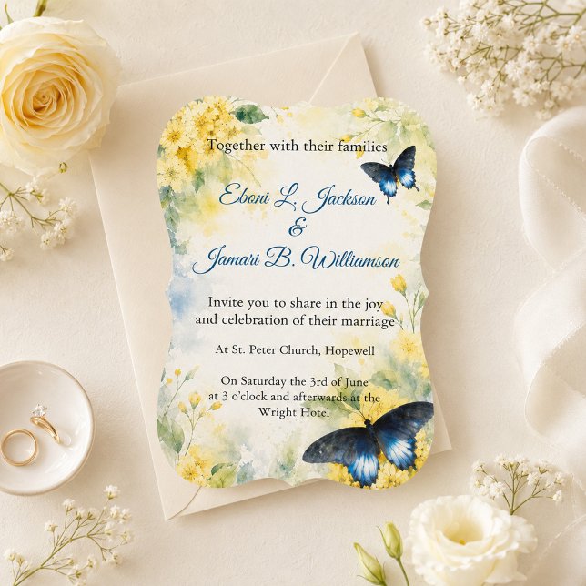 Invitation Jardin de papillon bleu mariage aquarelle (Créateur téléchargé)