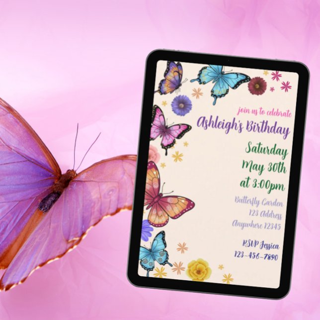 Invitation Jardin de papillons Anniversaire (Créateur téléchargé)