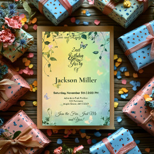 Invitation Jardin de papillons Anniversaire - Joli chat et ba