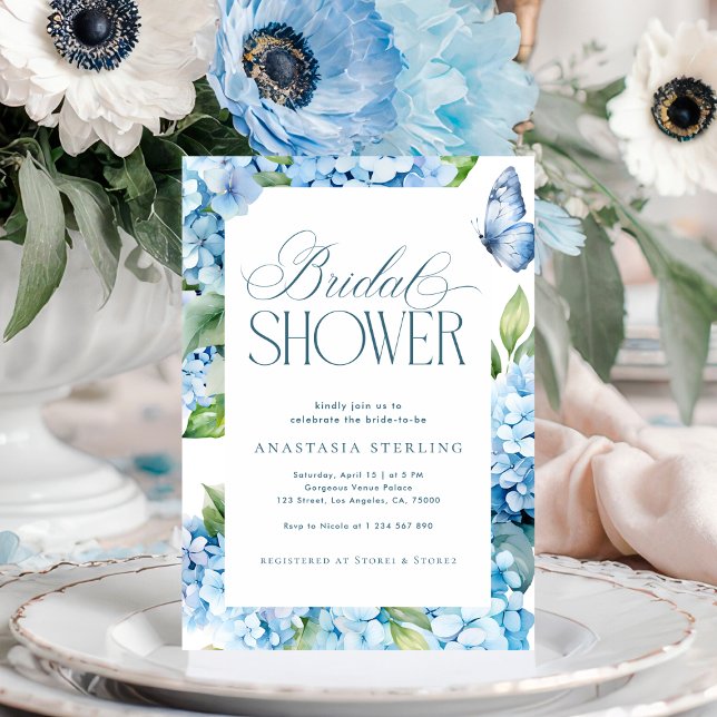 Invitation Jardin de papillons Hydrangea Bleu Shower de Marié (Créateur téléchargé)
