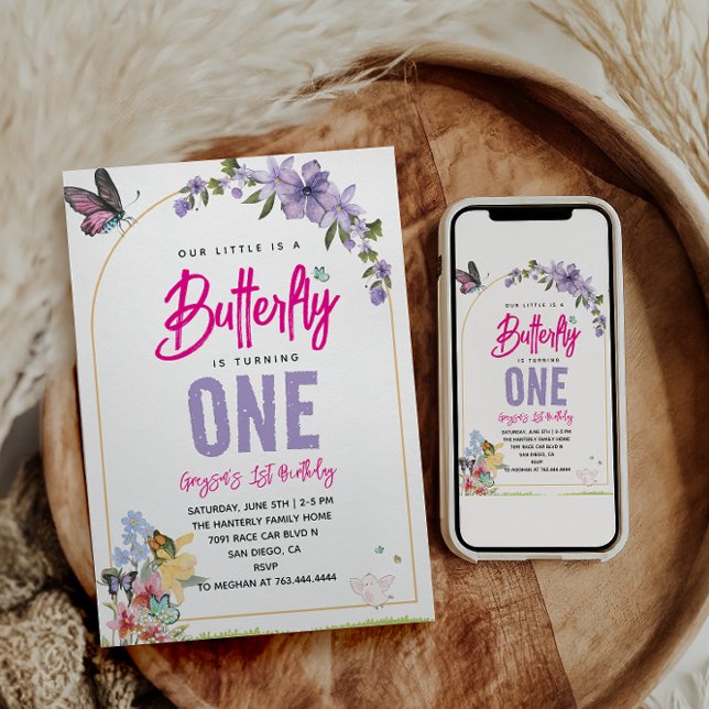Invitation Jardin de papillons Whimsical 1er anniversaire (Créateur téléchargé)
