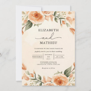 Invitation Jardin de Pêche Chaleureuse Aquarelle Mariage Flor