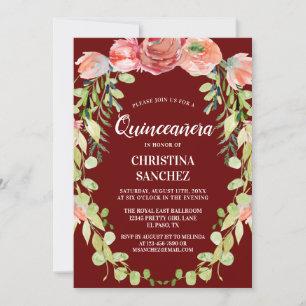 Invitation Jardin de pêche élégant Floral Quinceañera Anniver