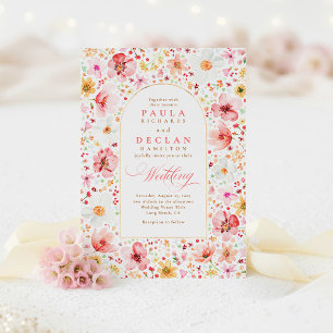 Invitation Jardin de prairie fleurie florale rose blush maria