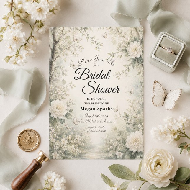 Invitation Jardin de printemps Papillon Blanc pour la Mariée (Créateur téléchargé)