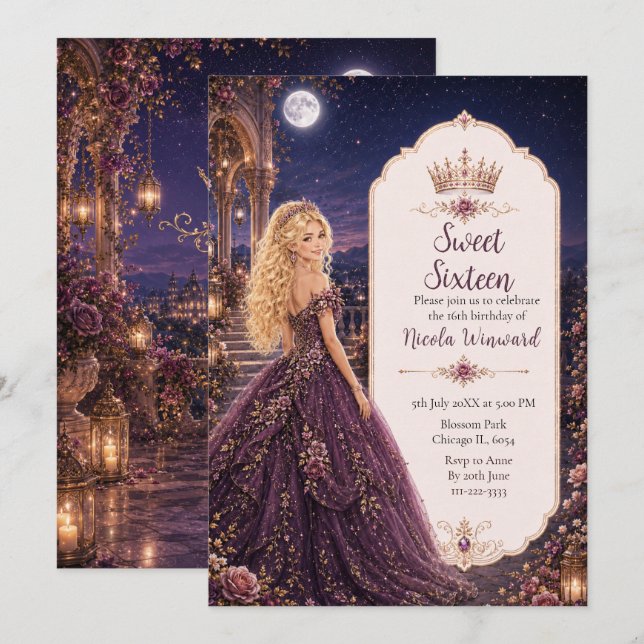 Invitation Jardin de pruniers au clair de lune pour un Sweet  (Devant / Derrière)
