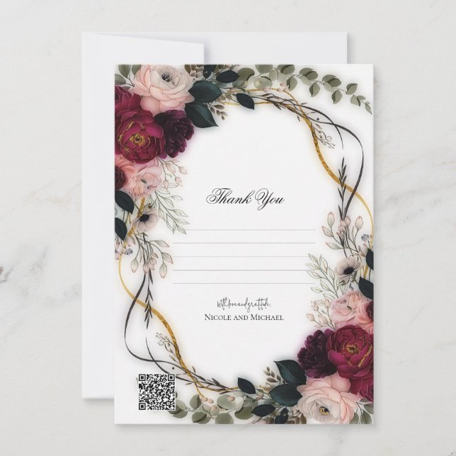Invitation Jardin de pruniers en velours Floral Green Remerci (Devant)