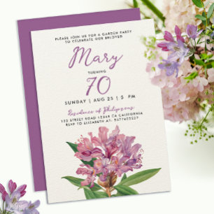 Invitation Jardin de Rhododendron Violet Élégant Fleur 70ème